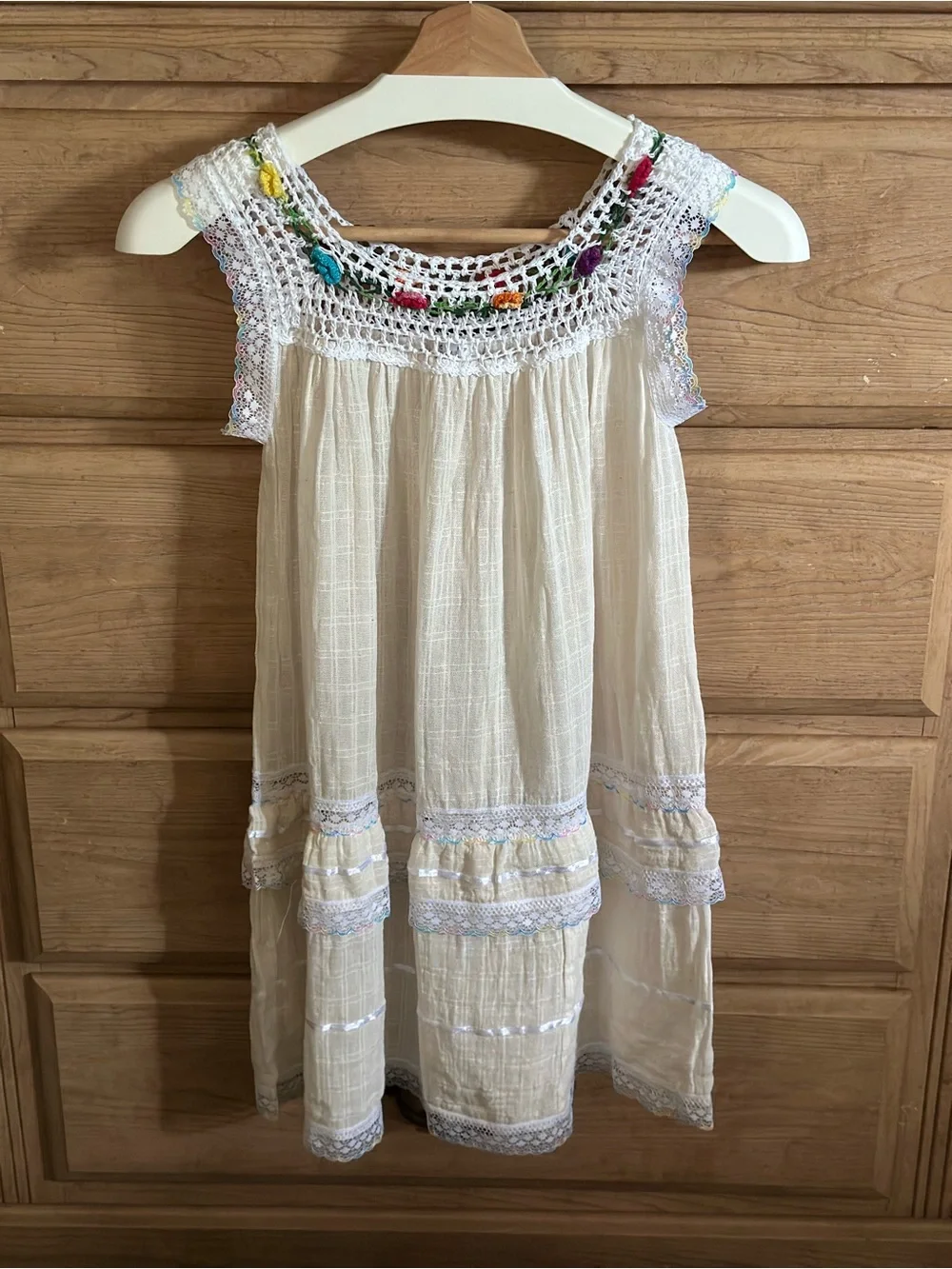 Vintage Handmade Crochet Hand Sewn Cream Yoke Summer Dress #Batita Lupita Dress